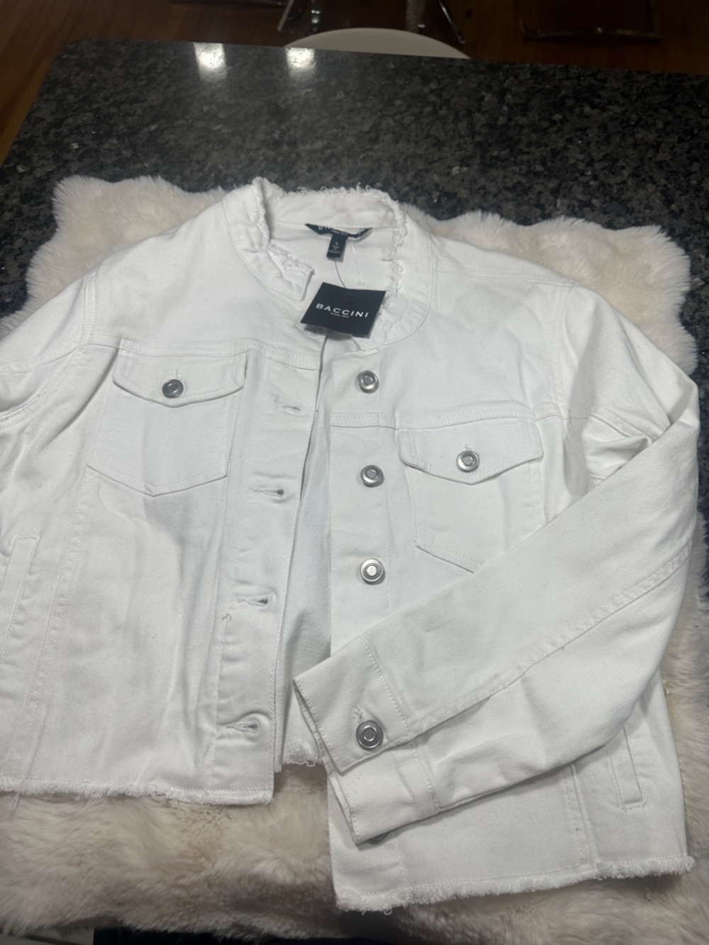 Baccini White Frayed-Hem Denim Jacket